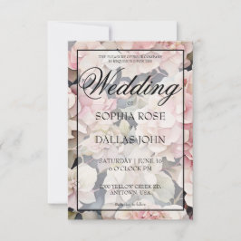 Elegante stoffige roze waterverf bloemenbruiloft kaart