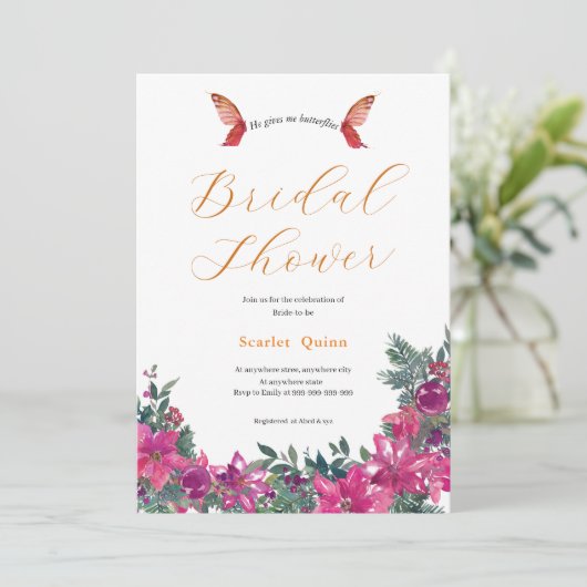 Elegante stoffige roze waterverf Floral bruids bos Kaart (Staand voorkant)