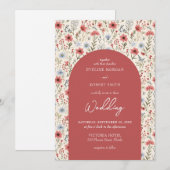 Elegante stoffige roze wilde bloemen boog bruiloft kaart (Voorkant / Achterkant)