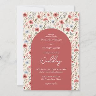 Elegante stoffige roze wilde bloemen boog bruiloft kaart