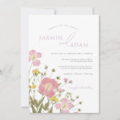 Elegante stoffige roze wilde bloemen bruiloft kaart (Voorkant)