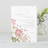 Elegante stoffige roze wilde bloemen bruiloft kaart (Staand voorkant)