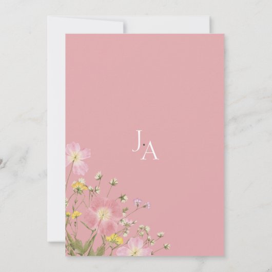 Elegante stoffige roze wilde bloemen bruiloft kaart (Achterkant)