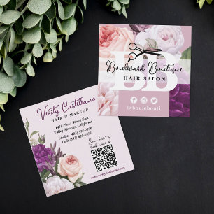 Elegante Stofloze Mauve Bloemen Haar Salon Kapsalo Vierkante Visitekaartje
