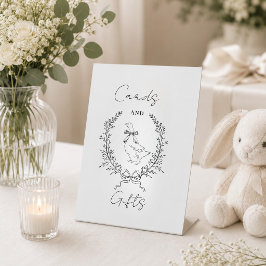 Elegante stomme gans baby shower reclamebord met voetstuk