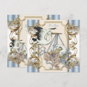 Elegante Stork Baby Boy Shower Kaart (Voorkant / Achterkant)
