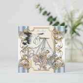 Elegante Stork Baby Boy Shower Kaart (Staand voorkant)