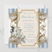 Elegante Stork Baby Boy Shower Kaart (Achterkant)