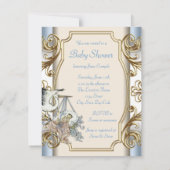 Elegante  Stork Baby Boy Shower Kaart (Achterkant)
