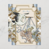 Elegante  Stork Baby Boy Shower Kaart (Voorkant / Achterkant)