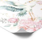 Elegante Stork Blush Pink Bloemen Baby Meisje Welk Poster (Hoek)