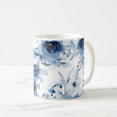 Elegante Stormy Blue Floral Waterverf Koffiemok (Voorkant rechts)