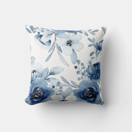 Elegante Stormy Blue Floral Waterverf Kussen