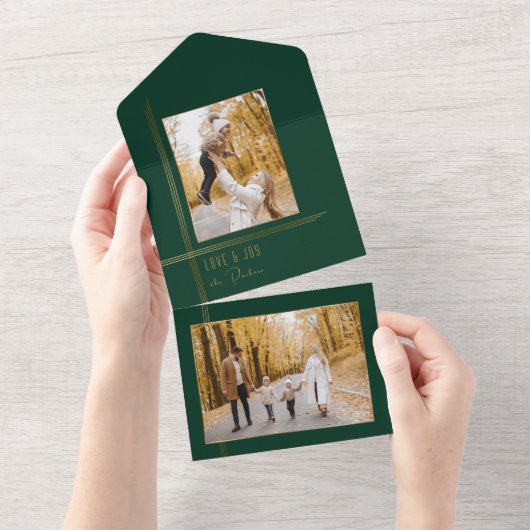 Elegante strakke groen / goud moderne deco stijl f all in one uitnodiging (Afscheurbaar)