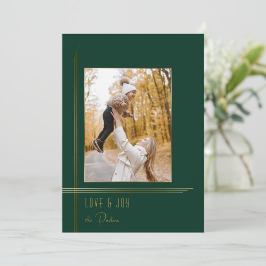 Elegante strakke groen / goud moderne deco stijl f feestdagenkaart (Staand voorkant)