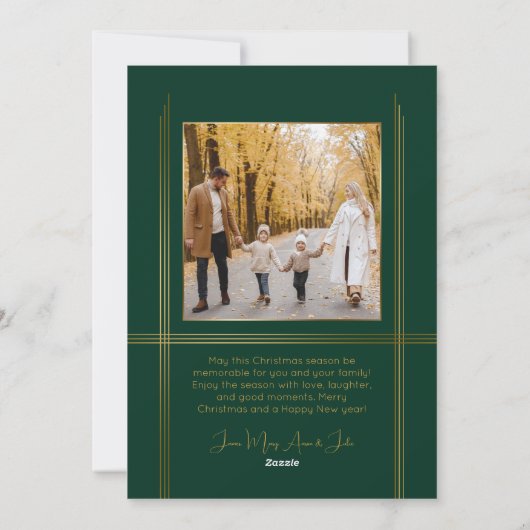 Elegante strakke groen / goud moderne deco stijl f feestdagenkaart (Achterkant)