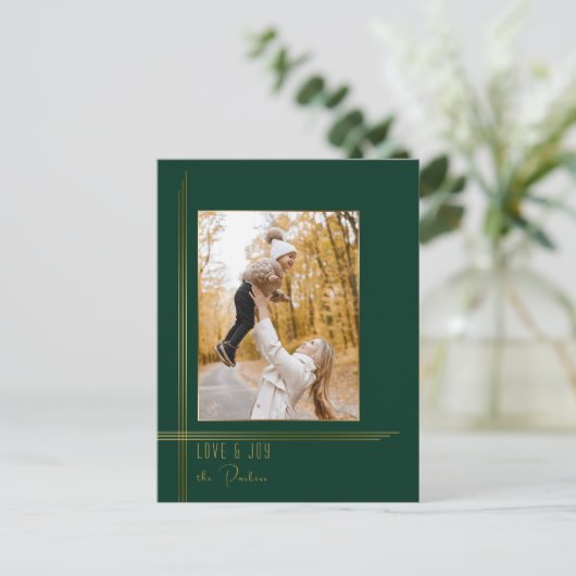 Elegante strakke groen / goud moderne deco stijl f feestdagenkaart (Staand voorkant)