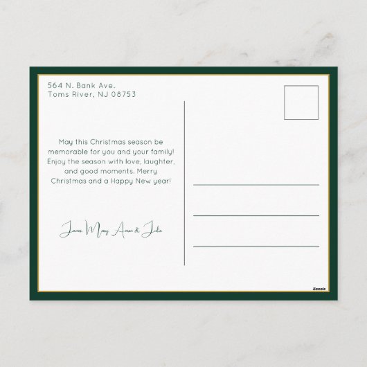 Elegante strakke groen / goud moderne deco stijl f feestdagenkaart (Achterkant)