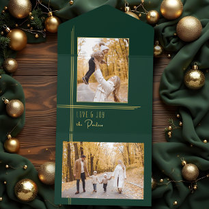 Elegante strakke groen/gouden moderne deco Folie f All In One Uitnodiging