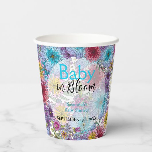 Elegante stralende Boheemse Bloemen Baby in Bloom Papieren Bekers (Achterkant)