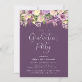 Elegante stralende Paarse bloemige afstudeerfeest Kaart (Voorkant)