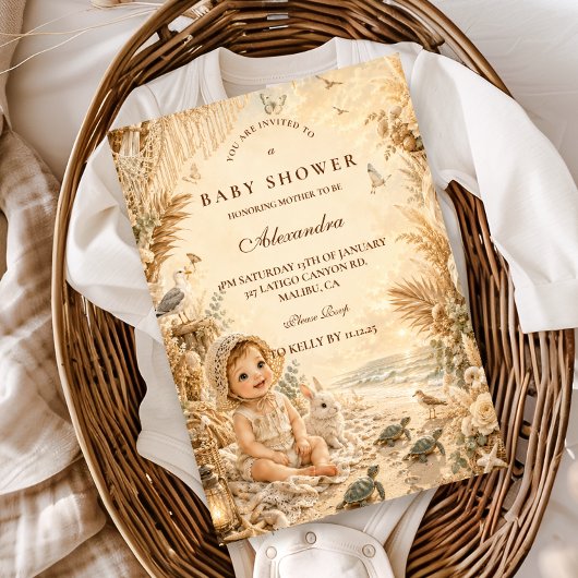 Elegante strand boho baby shower kaart