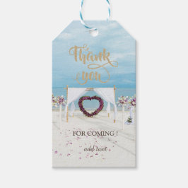 Elegante Strand Bruiloft Bloemrijke Priëel   Dank  Cadeaulabel