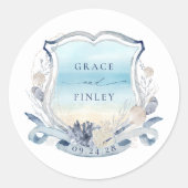Elegante strand bruiloft Crest Coastal Chic Ronde Sticker (Voorkant)