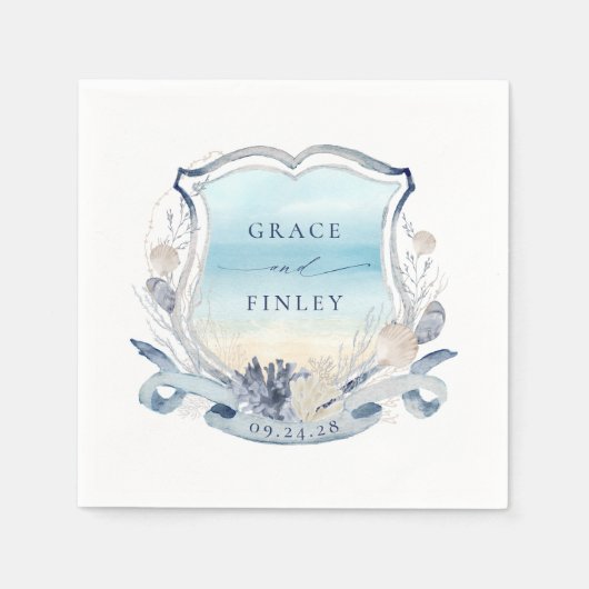 Elegante strand bruiloft Crest Coastal Chic Servet (Voorkant)