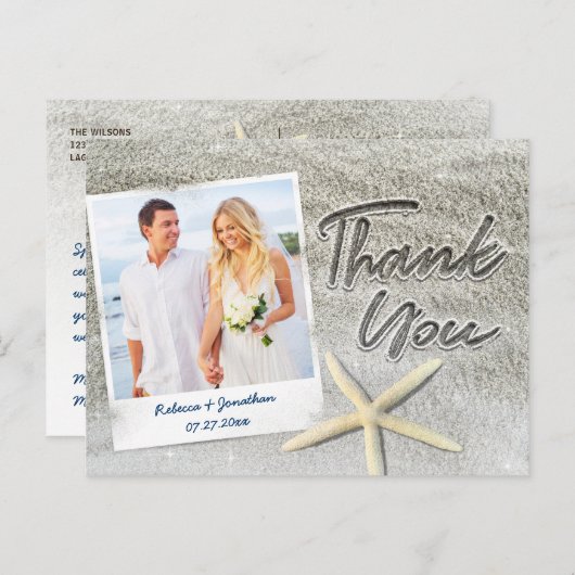 Elegante strand bruiloft foto Dank u Briefkaarten (Voorkant / Achterkant)