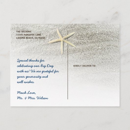 Elegante strand bruiloft foto Dank u Briefkaarten (Achterkant)