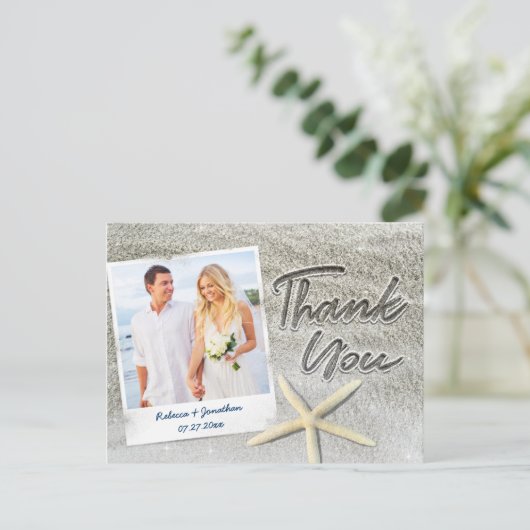 Elegante strand bruiloft foto Dank u Briefkaarten (Staand voorkant)