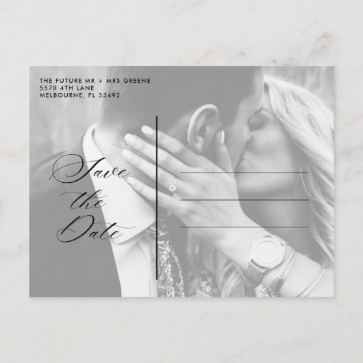 Elegante Strand Bruiloft Foto Save the Date Aankondigingskaart (Achterkant)