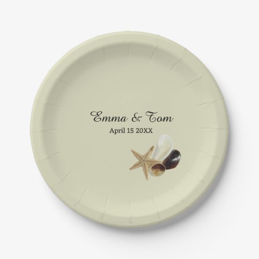 Elegante strand bruiloft kust oceaan bestemming papieren bordje (Voorkant)