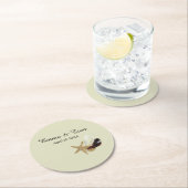 Elegante strand bruiloft kust oceaan bestemming ronde kartonnen onderzetter (Insitu)