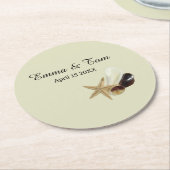 Elegante strand bruiloft kust oceaan bestemming ronde kartonnen onderzetter (Gebogen)