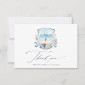 Elegante strand bruiloft monogram crest bedankkaart (Voorkant)