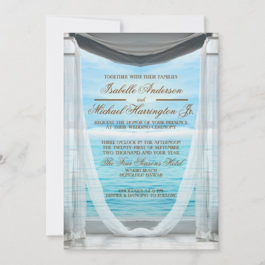 Elegante strand bruiloft monogram oceaan en lucht kaart (Achterkant)