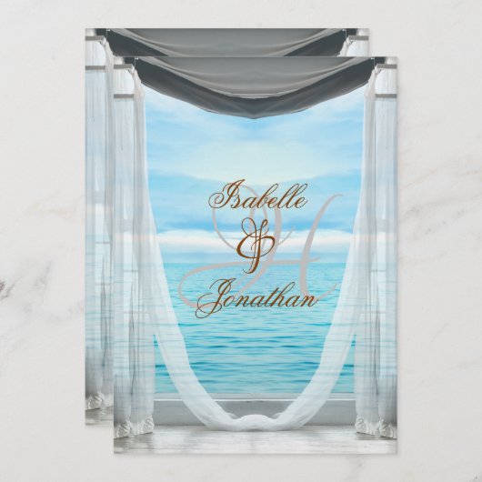 Elegante strand bruiloft monogram oceaan en lucht kaart (Voorkant / Achterkant)