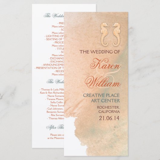 Elegante strand bruiloft programma's (Voorkant / Achterkant)