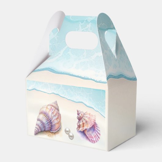 Elegante strand bruiloft zeeschelpen parels nautis bedankdoosjes (Achterkant)