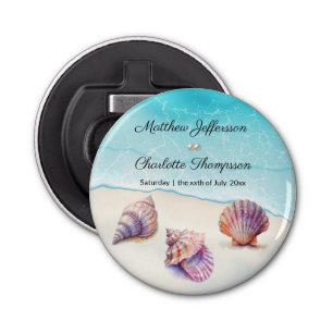 Elegante strand bruiloft zeeschelpen parels nautis button flesopener