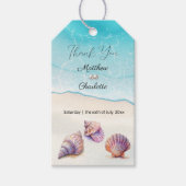 Elegante strand bruiloft zeeschelpen parels nautis cadeaulabel (Voorkant)