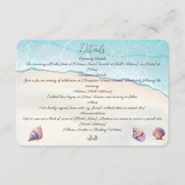 Elegante strand bruiloft zeeschelpen parels nautis informatiekaartje