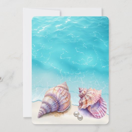 Elegante strand bruiloft zeeschelpen parels nautis kaart (Achterkant)