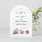 Elegante strand bruiloft zeeschelpen parels nautis kaart (Staand voorkant)