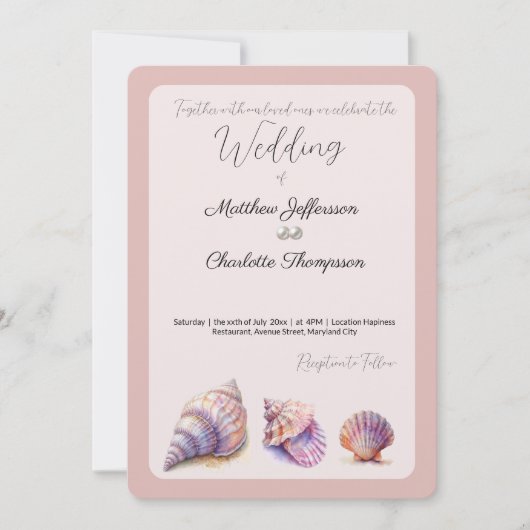 Elegante strand bruiloft zeeschelpen parels nautis kaart (Voorkant)