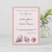 Elegante strand bruiloft zeeschelpen parels nautis kaart (Staand voorkant)