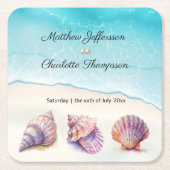 Elegante strand bruiloft zeeschelpen parels nautis kartonnen onderzetters (Voorkant)