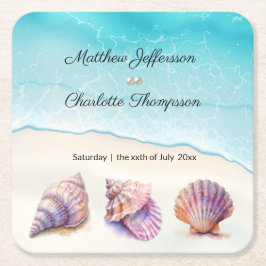 Elegante strand bruiloft zeeschelpen parels nautis kartonnen onderzetters